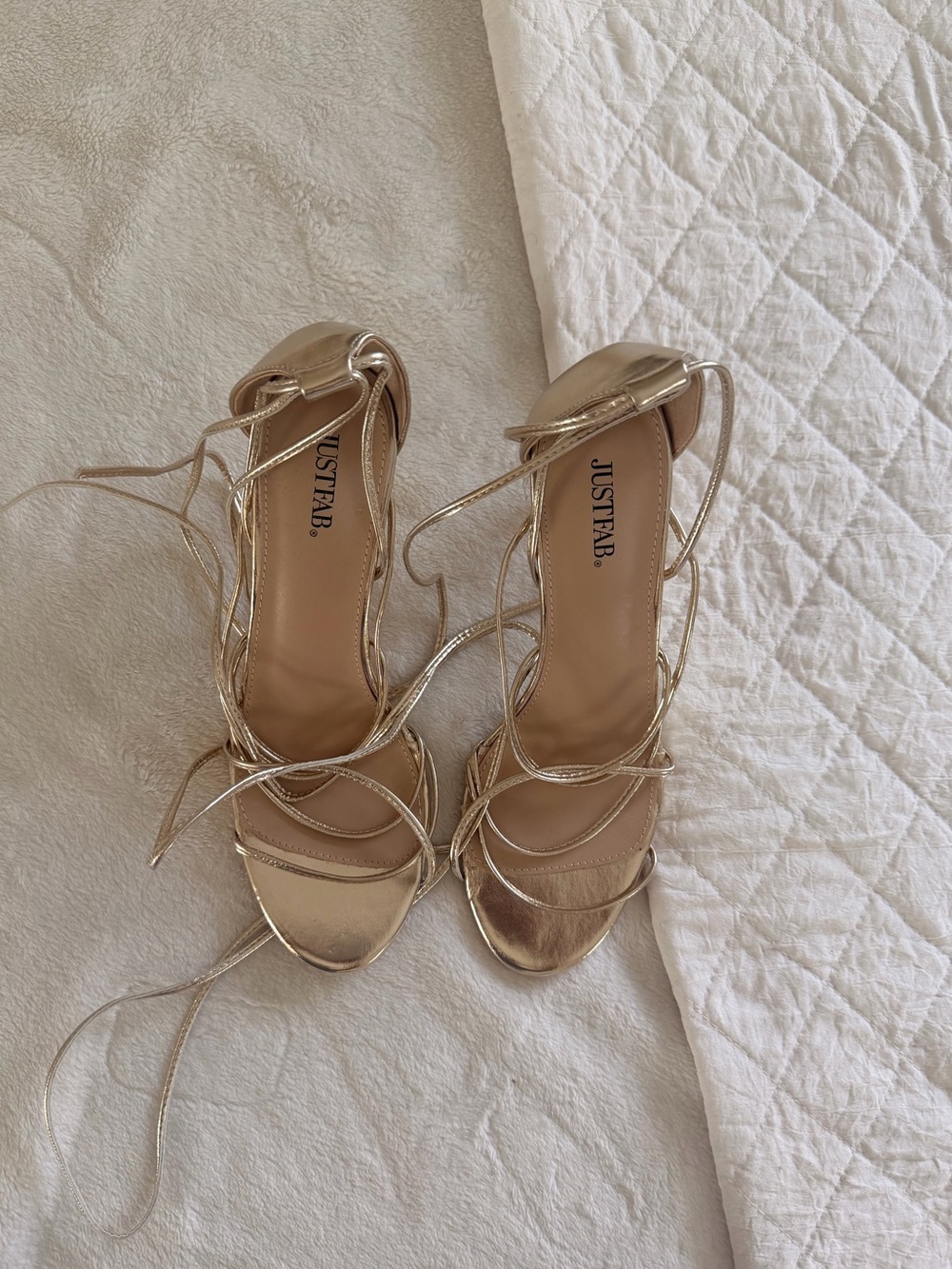 JustFab Metallic Gold Lace-Up Strappy Heels